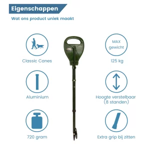 Caratteristiche del bastone da passeggio Supaseat verde
