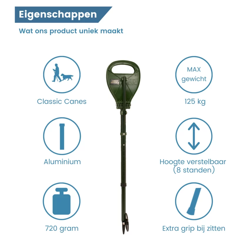 Caratteristiche del bastone da passeggio Supaseat verde