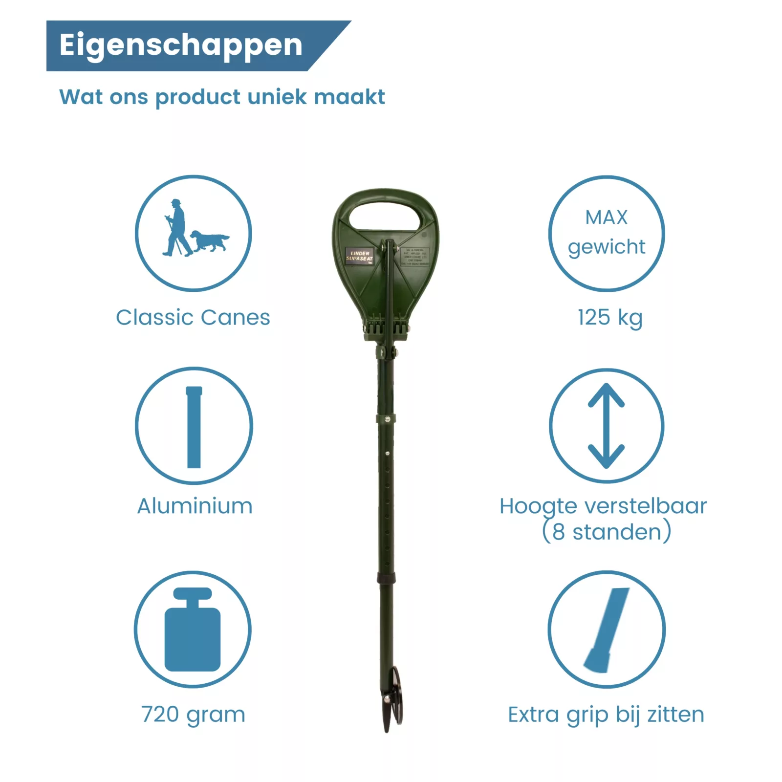 Caratteristiche del bastone da passeggio Supaseat verde