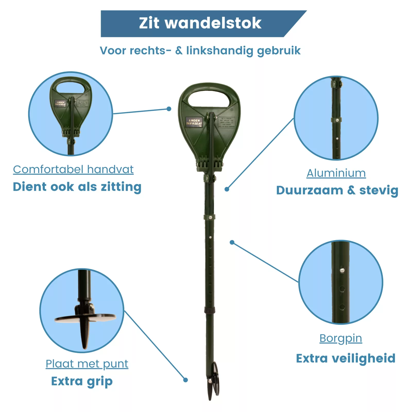 Bastone da passeggio con sedile Explorer Supaseat in verde